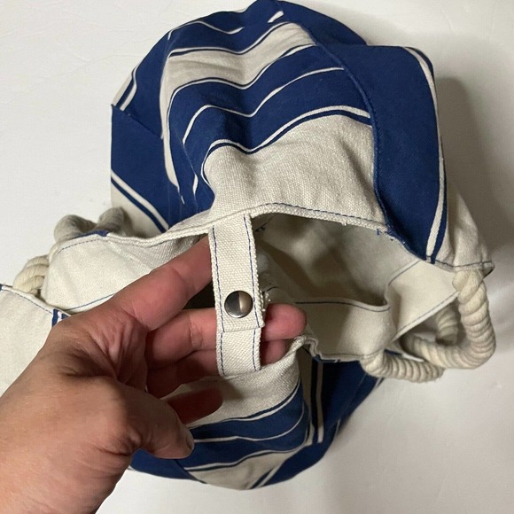 Lancome Blue & White Striped Canvas Tote Bag With Rope Handles - Picture 9 of 12